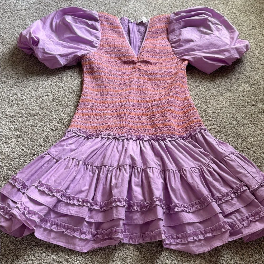 Karlie Solid Poplin Contrast Stitch Dress | Medium | Lavender - Picture 4 of 9
